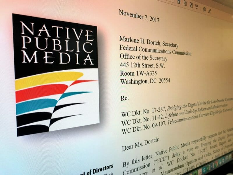 Email filing of Native Public Media's letter to FCC